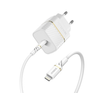 מטען בית Otterbox PREMIUM דגם USB-C 20W + כבל Lighthning לבן